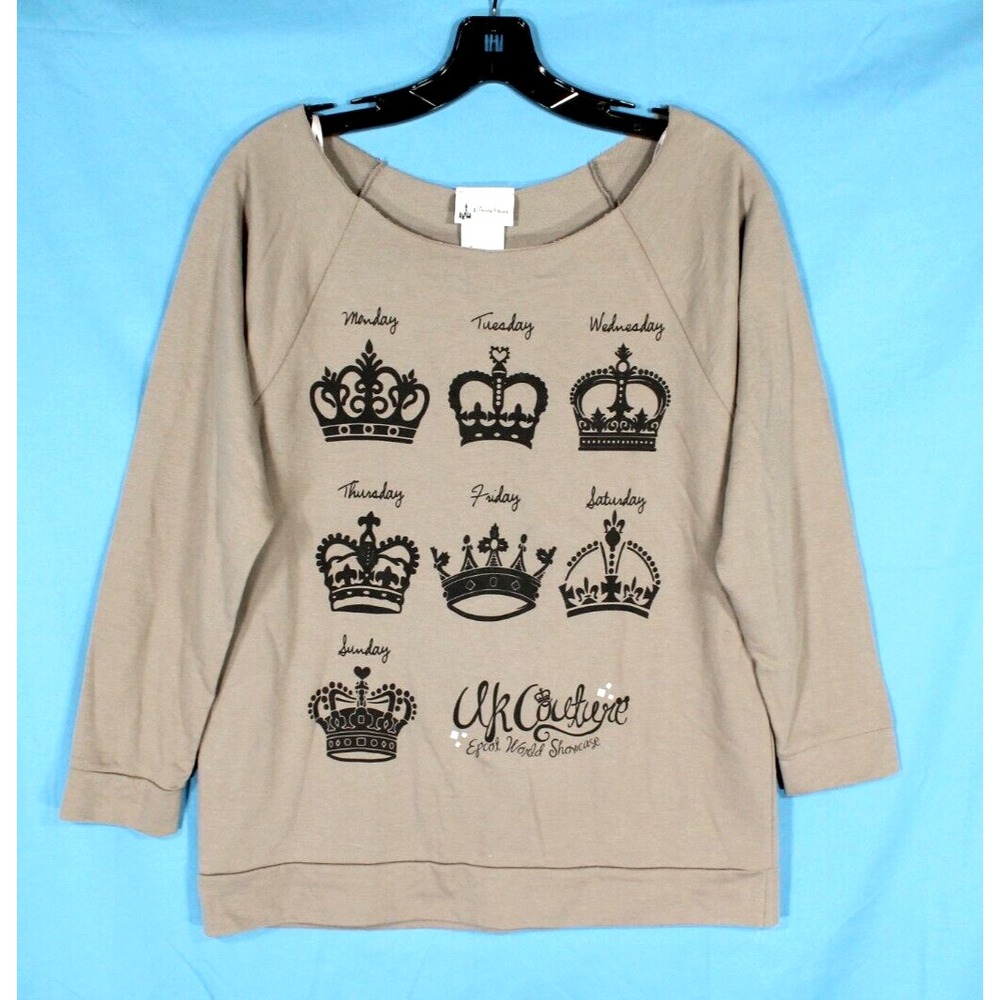 NWT DISNEY PARKS Gray DIFFERENT ROYAL CROWN FOR THE WEEK Knit Sweatshirt Sz M